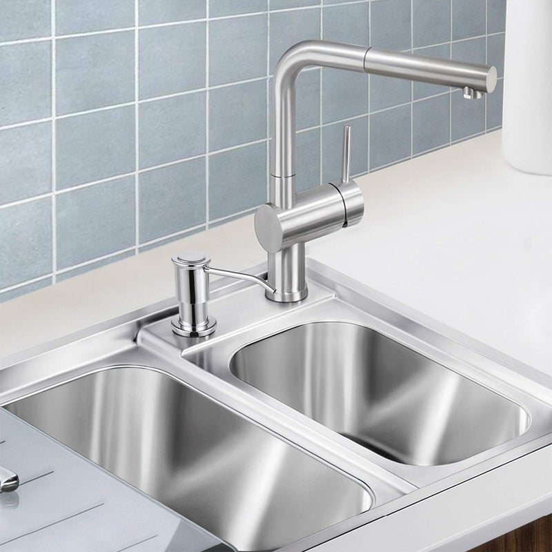 SAMODRA Sink Soap Dispenser, Stainless Steel Pump Head-Built in Design Refill Liquid from The Top with 17 OZ Bottle-3.15 Inch Threaded Tube (Chrome) - Image 4